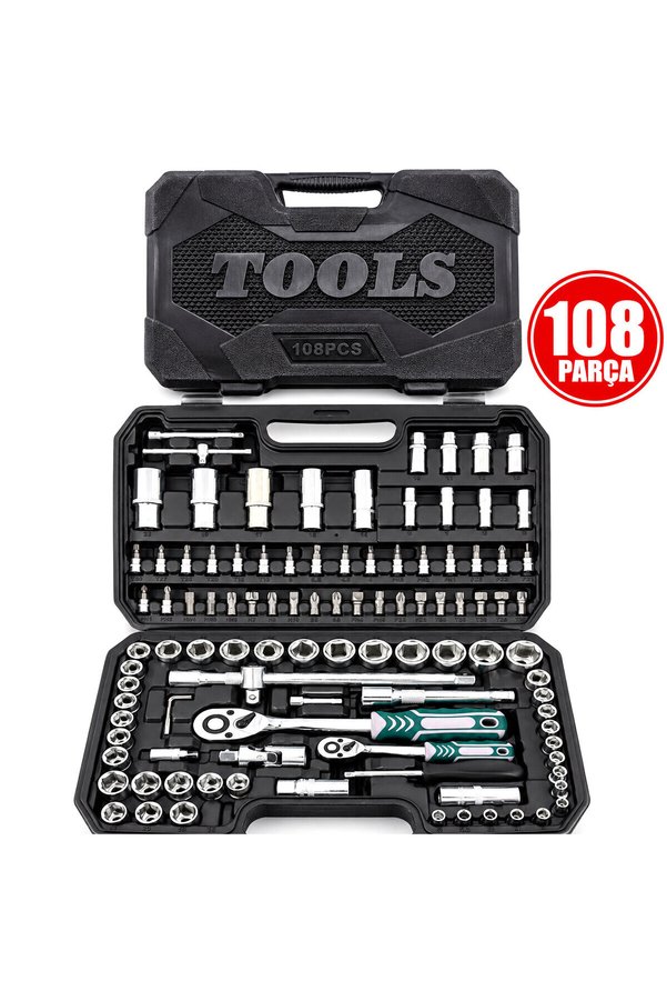Go İthalat 108 Parça Lokma Seti Lokma - Soket - Bits Adaptör - 2Ad.cırcır Kolu Plastik Çantalı () Glbl-Stl57839