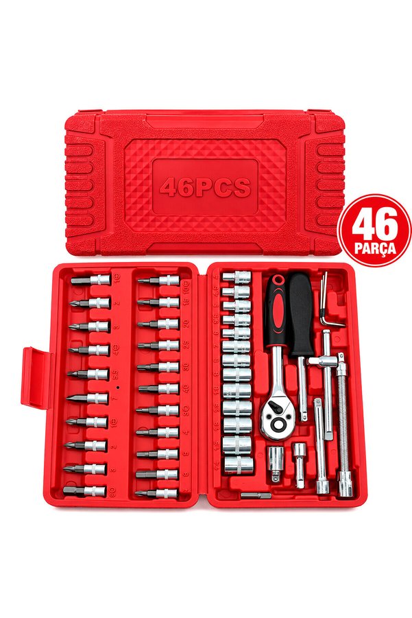 Go İthalat 46 Parça Lokma Seti 1/4 Inc Bit - 6Gen Soket - Cırcır Kolu - Uzatma-Kaydırma Çubukları Pls.kutulu ()
