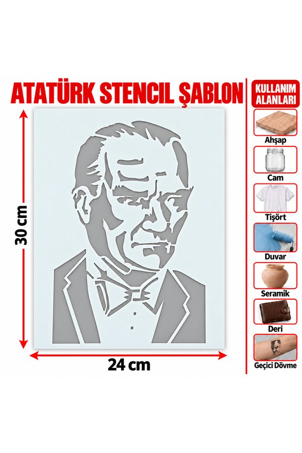 Airbrush Tattoo Papyonlu Atatürk Portresi Asetat Stencil Şablon Ve Boyama Kalıbı 30X24 Cm