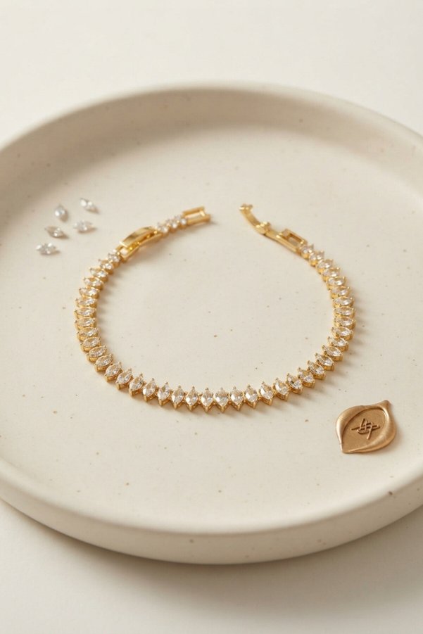 Evimdeyokyok Pirinç Gold Renk Arpa Zirkon Taşlı Su Yolu Kadın Bileklik Tj-Bb8897
