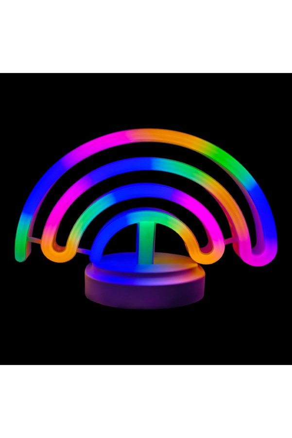Evimdeyokyok Neon Işıklı Gökkuşağı Masa Gece Lambası Pil Ve Usb