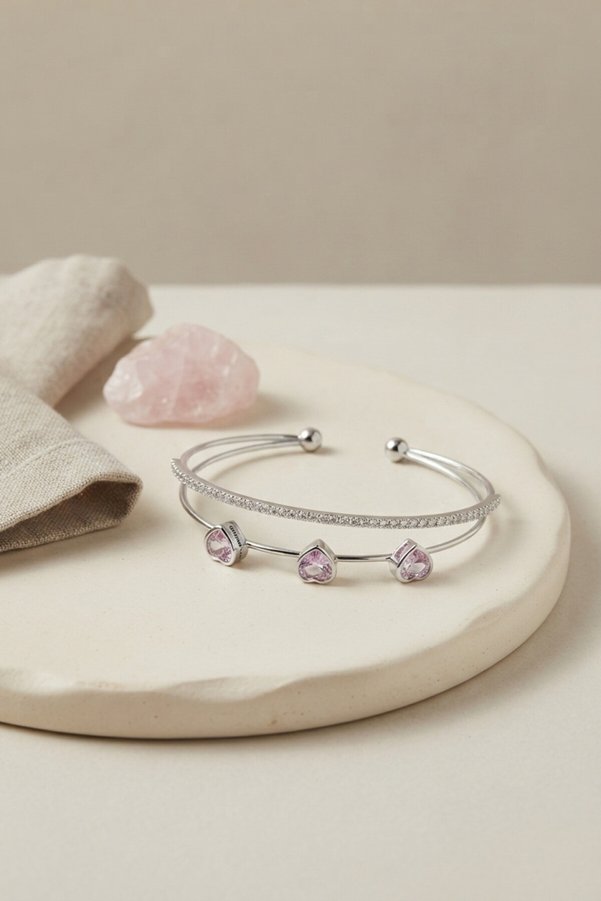 Evimdeyokyok Pembe Model Zirkon Taşlı Gümüş Renk Kadın Bileklik Tj-Bb8873