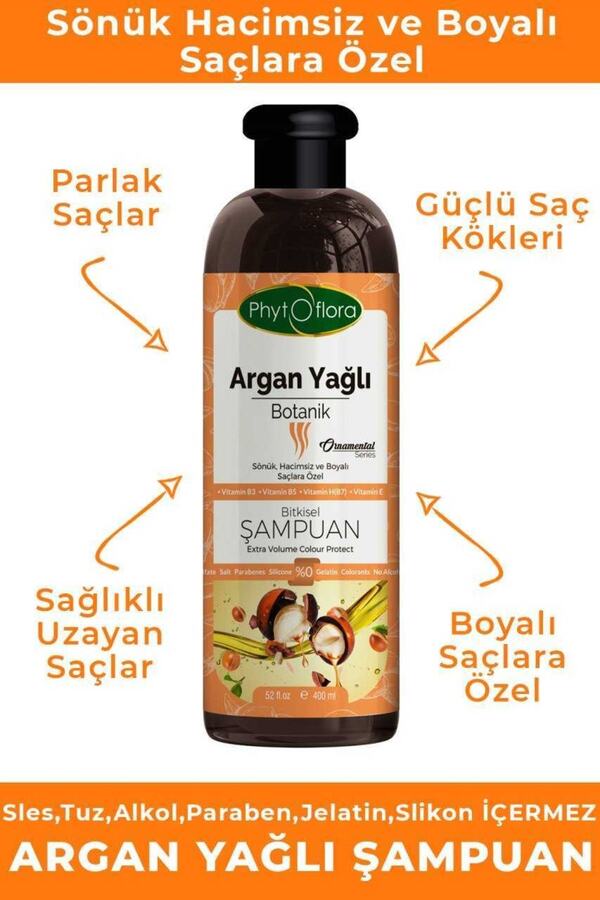 Phyto Flora Tuzsuz Hassas Sönük Hacimsiz Ve Boyalı Saçlara Özel Argan Yağlı Bitkisel Şampuan 400 Ml