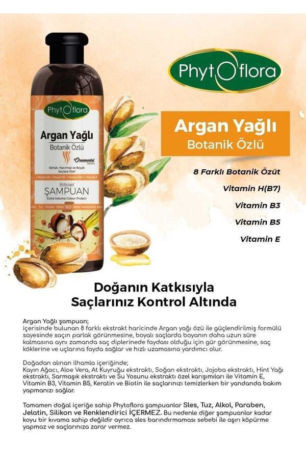 Phyto Flora Tuzsuz Hassas Sönük Hacimsiz Ve Boyalı Saçlara Özel Argan Yağlı Bitkisel Şampuan 400 Ml