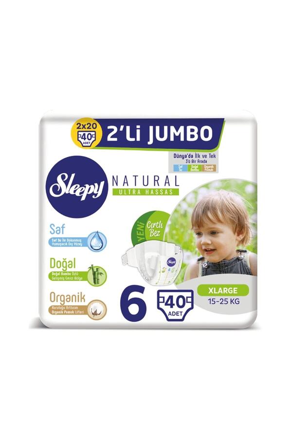Sleepy Natural Bebek Bezi 6 Beden Xlarge 2 Li Jumbo 40 Adet