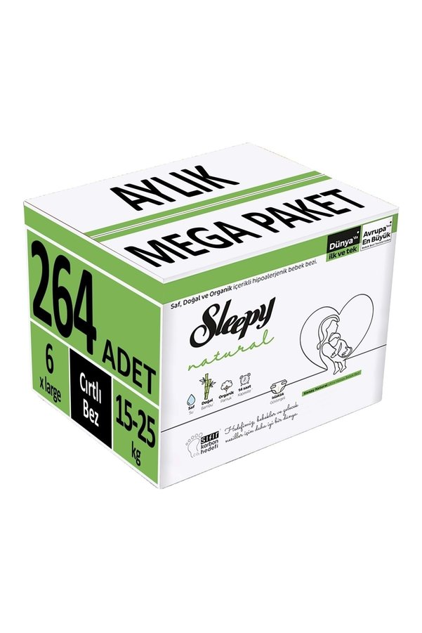 Sleepy Bebek Bezi Natural Beden6 (15-25Kg) X Large 264 Adet Aylık Mega Pk
