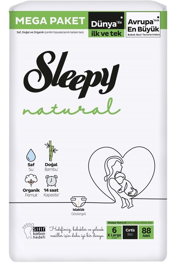 Sleepy Bebek Bezi Natural Beden6 (15-25Kg) X Large 264 Adet Aylık Mega Pk