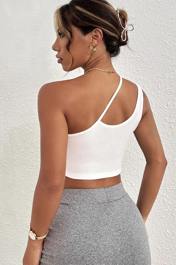 Imoda Kadın Beyaz Tek Omuzlu Çapraz Askılı Crop Top Büstiyer
