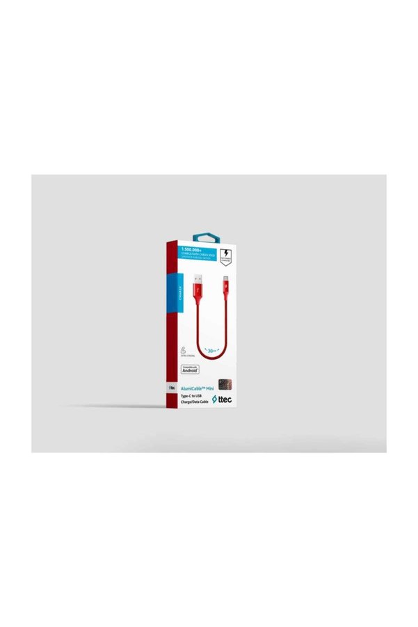 Ttec Alumicable Mini 30Cm Type C Şarj Kablosu-Kırmızı