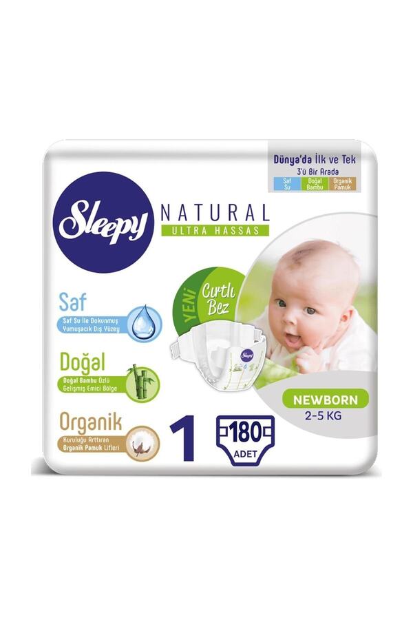 Sleepy Natural Bebek Bezi 1 Beden 2-5 Kg 180 Adet