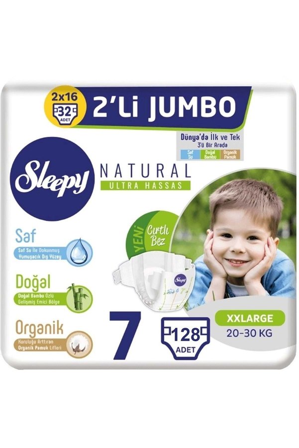 Sleepy Bebek Bezi Naturel Beden7 (20-30Kg) Xx Large 128 Adet Dev Ultra Fırsat Pk