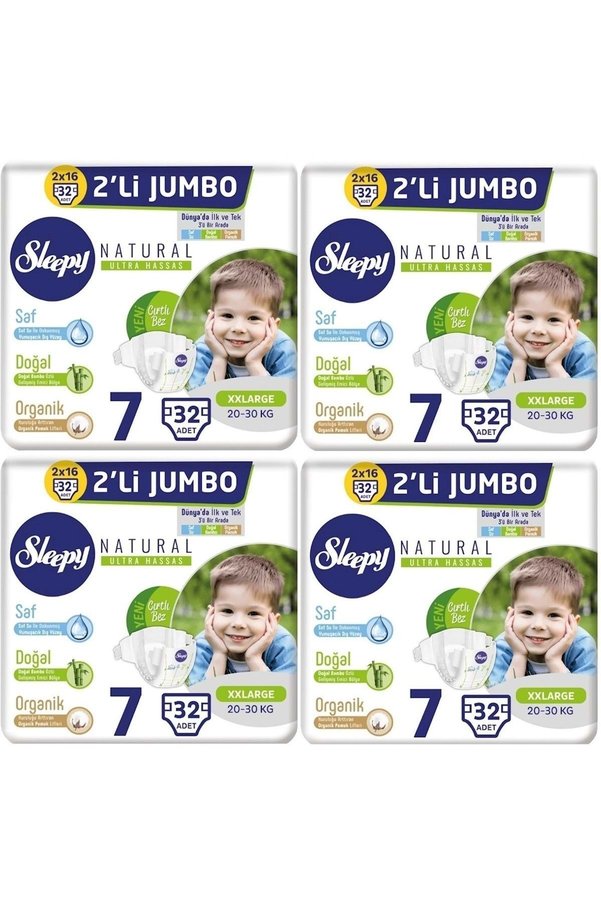 Sleepy Bebek Bezi Naturel Beden7 (20-30Kg) Xx Large 128 Adet Dev Ultra Fırsat Pk