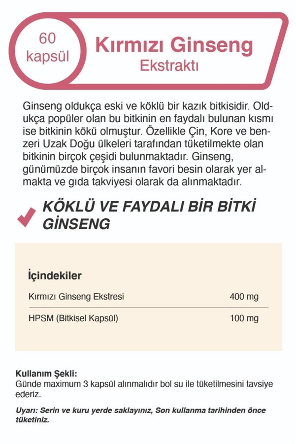 Mindivan Kırmızı Ginseng Ekstraktı 60 Kapsül Panax Ginseng Red Ginseng X2 Adet