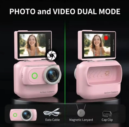 Evimdeyokyok 1080P Dijital Video Kamera (32Gb) Kart Dijital Vlog Fotoğraf Makinesi Türkçe Pembe