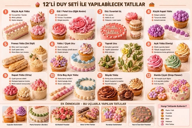 Evimdeyokyok 12’Li Profesyonel Paslanmaz Çelik Pastacı Duy Seti – Detaylı Dekorasyon Ve Süsleme Uçları