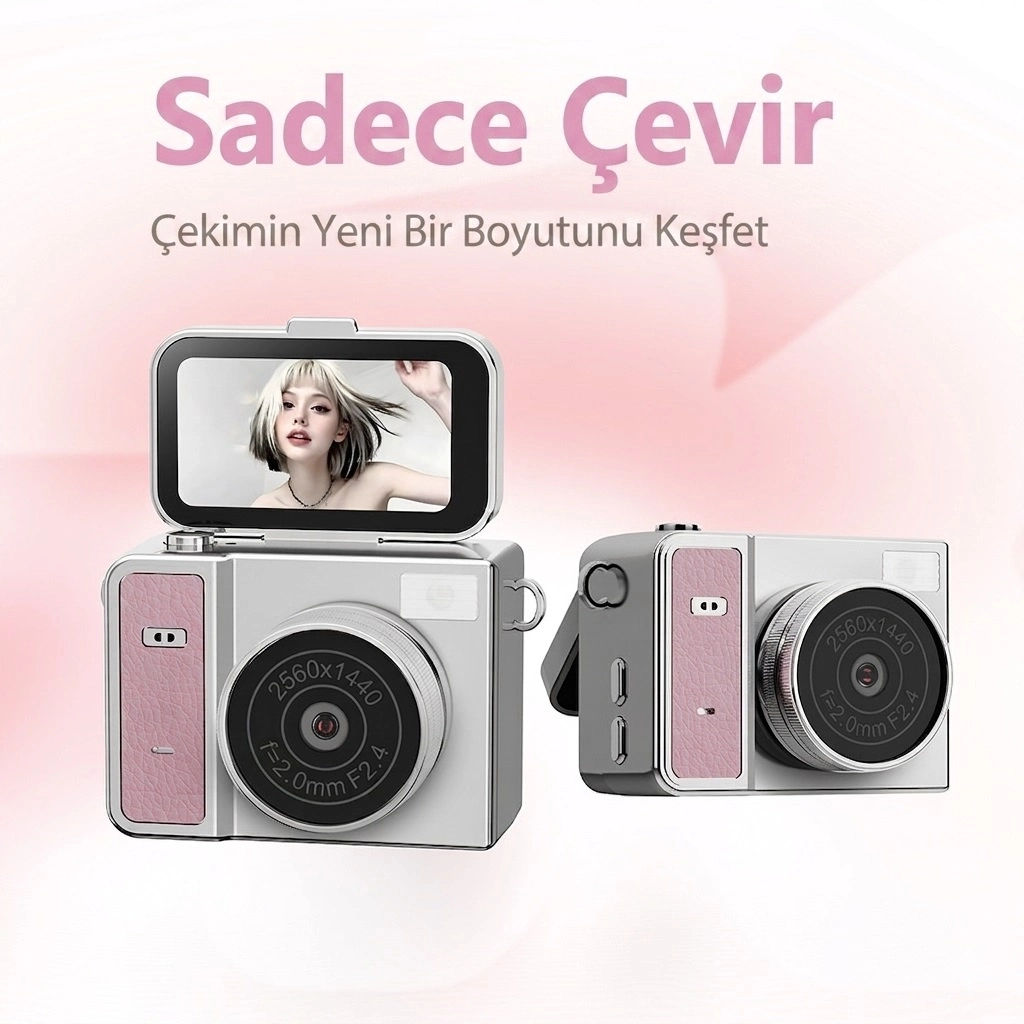 Evimdeyokyok 2K Mini Dijital Retro Video Kamera Flaşlı Dijital Vlog Mini Fotoğraf Makinesi Türkçe Menü Yeşil