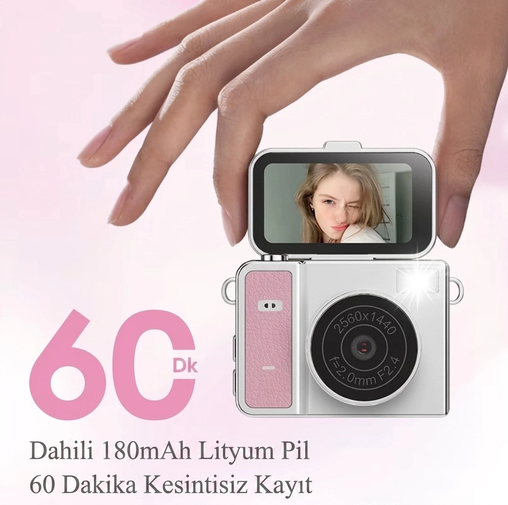 Evimdeyokyok 2K Mini Dijital Retro Video Kamera Flaşlı Dijital Vlog Mini Fotoğraf Makinesi Türkçe Menü Yeşil