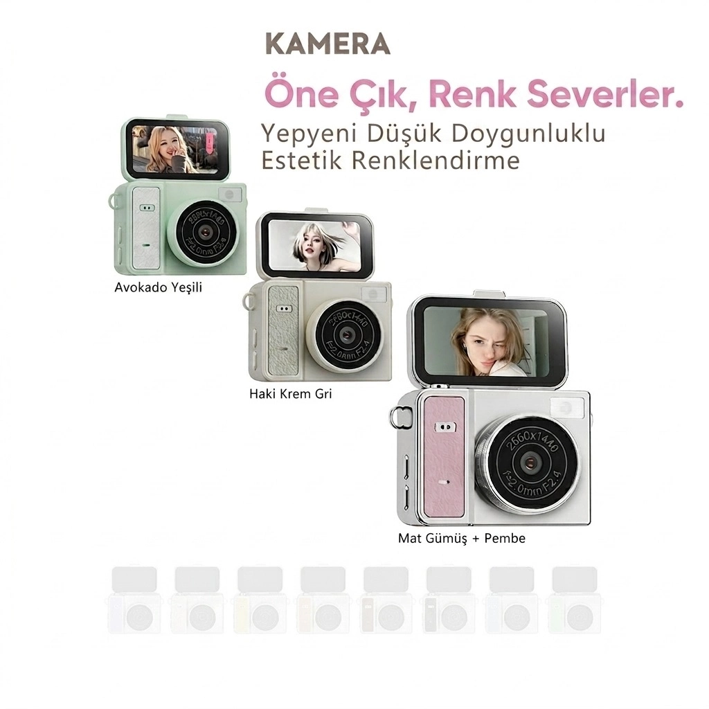 Evimdeyokyok 2K Mini Dijital Retro Video Kamera Flaşlı Dijital Vlog Mini Fotoğraf Makinesi Türkçe Menü Yeşil