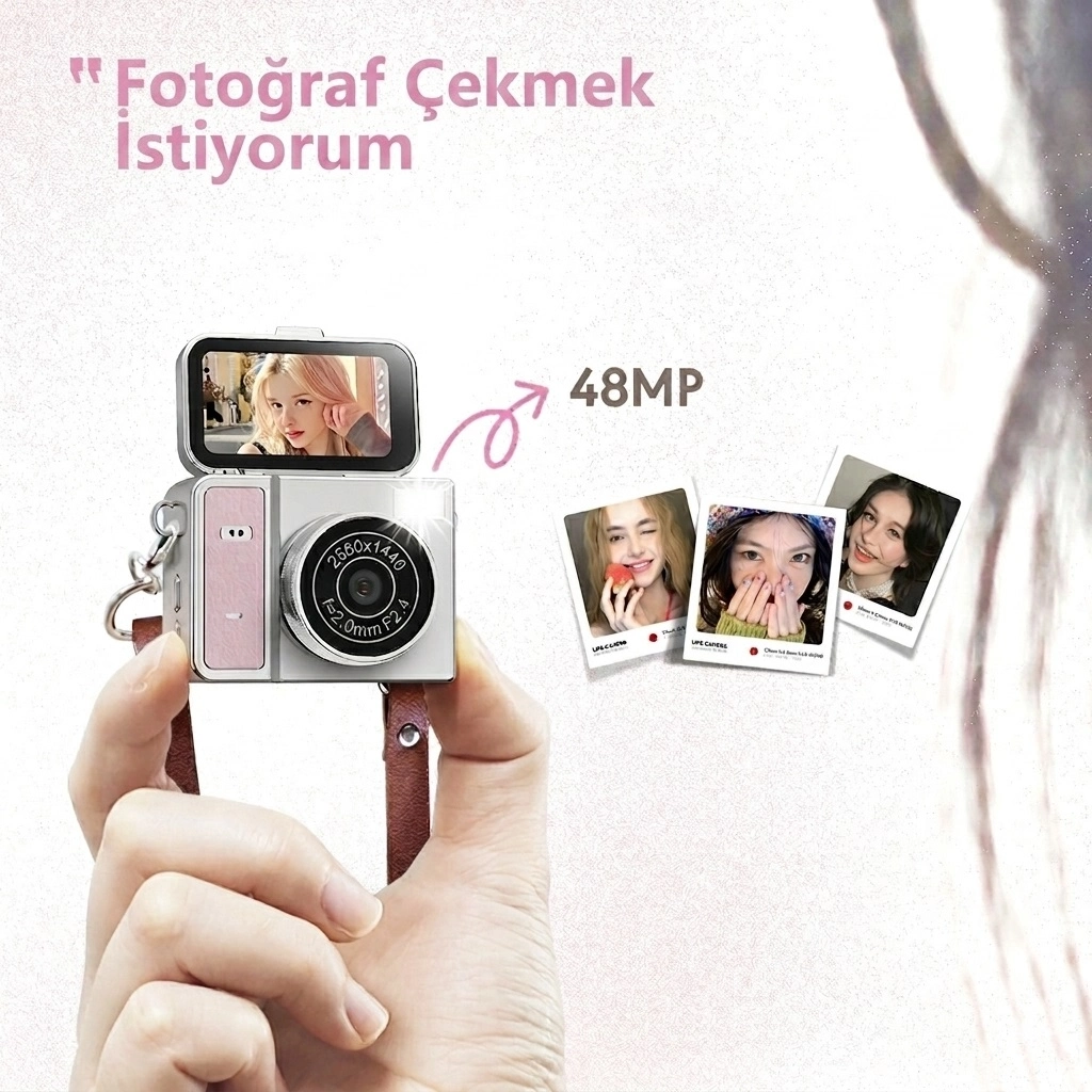 Evimdeyokyok 2K Mini Dijital Retro Video Kamera Flaşlı Dijital Vlog Mini Fotoğraf Makinesi Türkçe Menü Yeşil