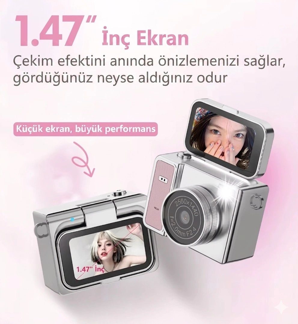 Evimdeyokyok 2K Mini Dijital Retro Video Kamera Flaşlı Dijital Vlog Mini Fotoğraf Makinesi Türkçe Menü Yeşil