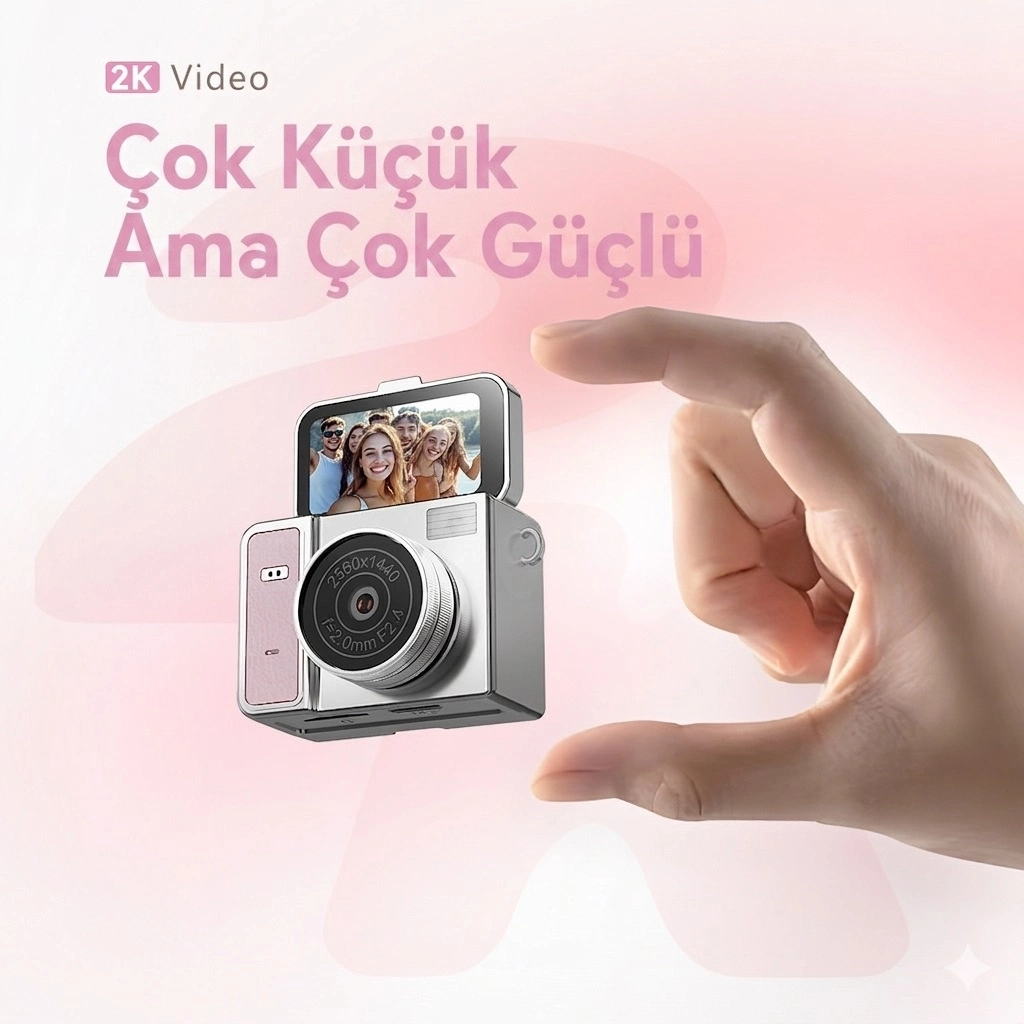 Evimdeyokyok 2K Mini Dijital Retro Video Kamera Flaşlı Dijital Vlog Mini Fotoğraf Makinesi Türkçe Menü Yeşil
