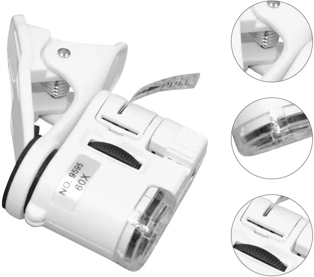 Evimdeyokyok 60X Mini Cep Telefonu Için Mandallı Mikroskop Uv Ledli Büyüteç Model Al2431