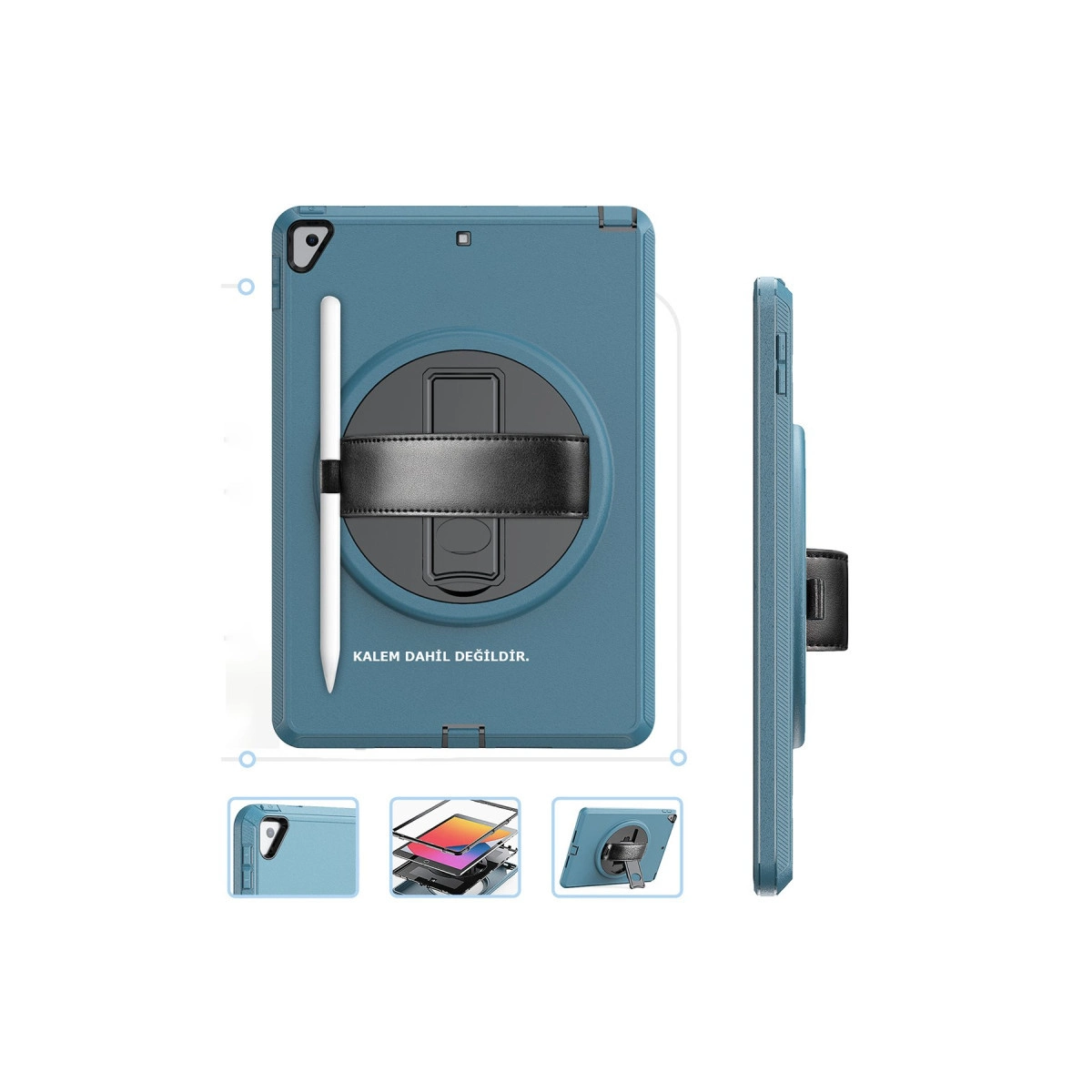 Evimdeyokyok Apple İpad 10.2 (7.Nesil) Kılıf Hand Strap Tablet Kılıfı - Turkuaz