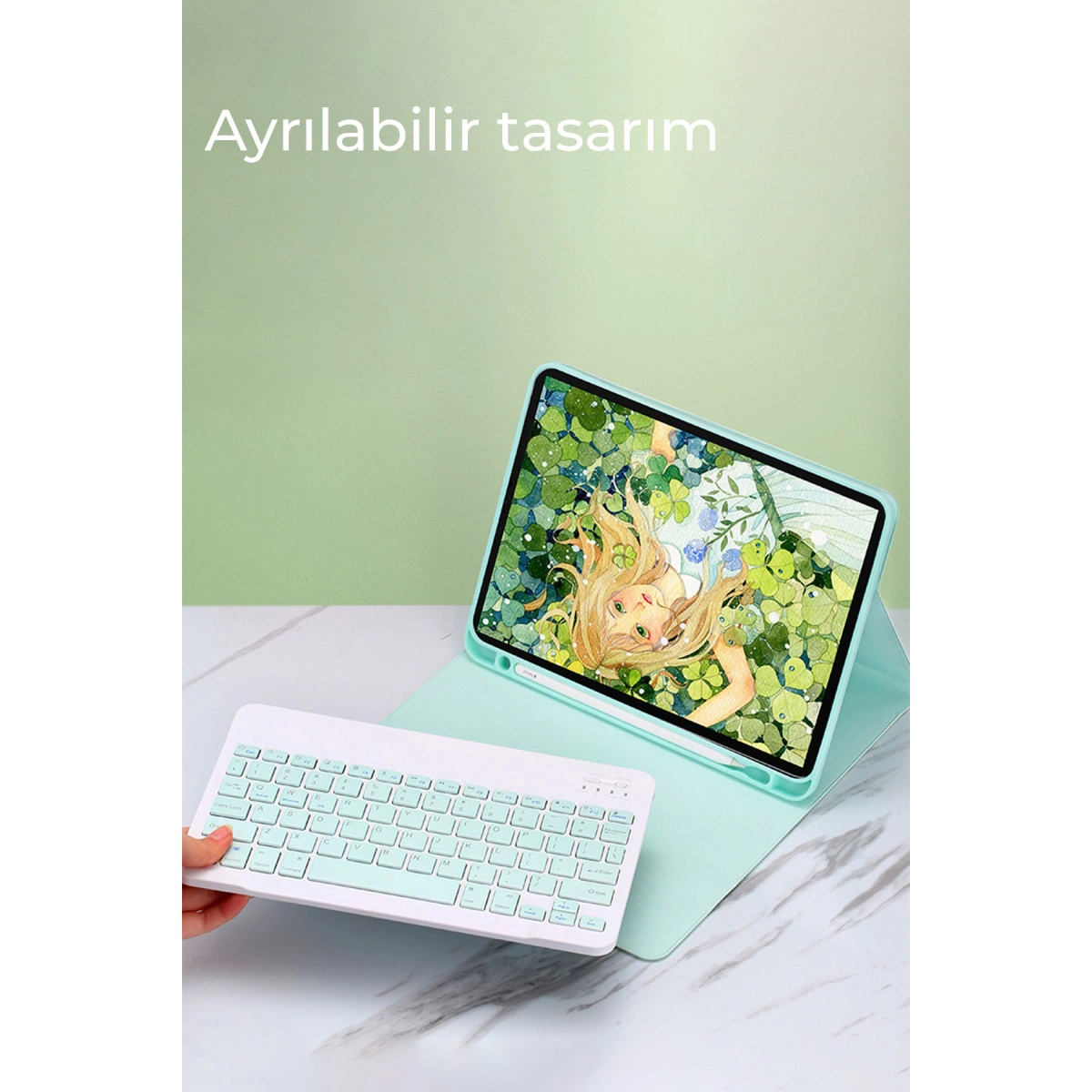 Evimdeyokyok Apple İpad Pro 12.9 (2024) Kılıf Kc01 Smart Klavyeli Tablet Kılıfı - Pembe