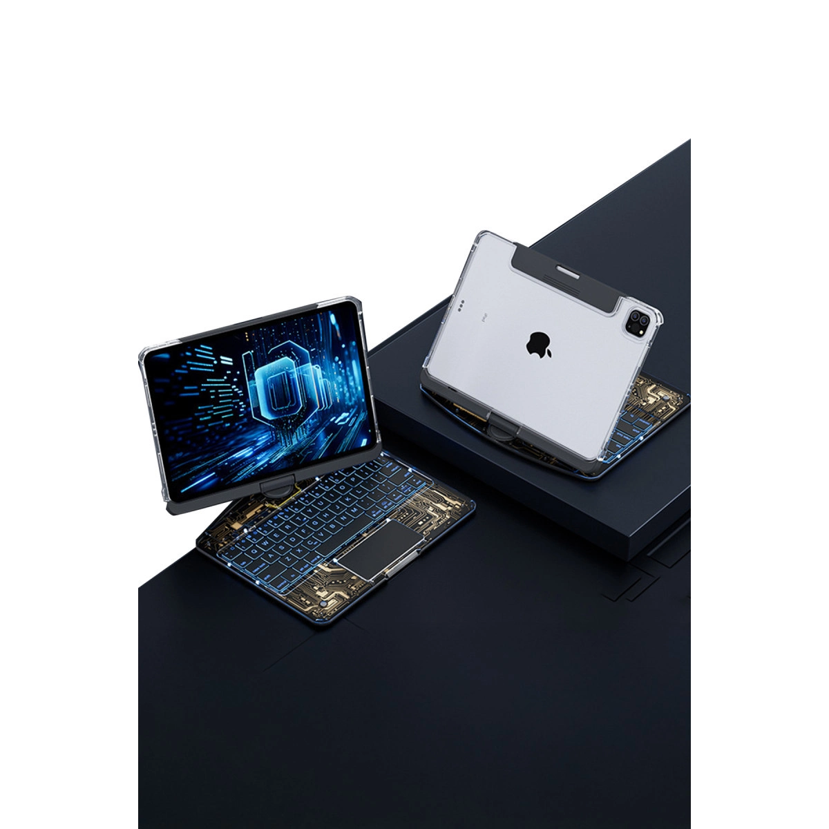 Evimdeyokyok Apple Jp11 İpad Pro 11 (2022) Kılıf Vales Dönen Ledli Klavyeli Tablet Kılıfı - Siyah