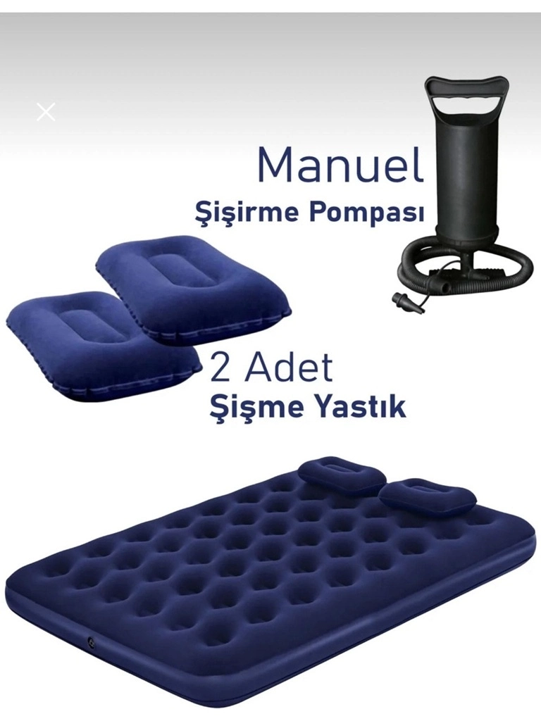 Evimdeyokyok Çift Kişilik Şişme Yatak Dahili Pompalı 203X152X22 Cm 2 Yastıklı