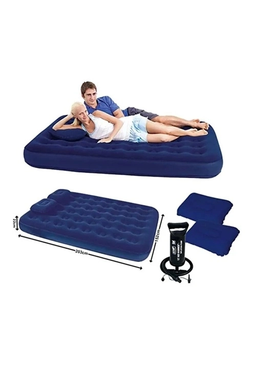Evimdeyokyok Çift Kişilik Şişme Yatak Dahili Pompalı 203X152X22 Cm 2 Yastıklı