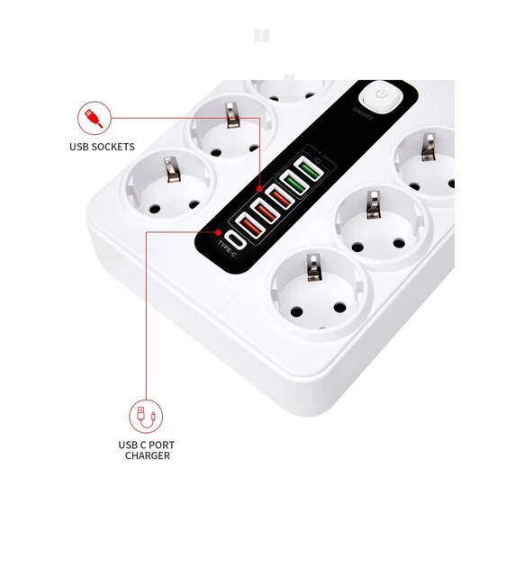 Evimdeyokyok Hp-H04 3000W 10Amper 6’Lı 2Metre Uzatma Kablolu Çoklu Termal Akım Priz