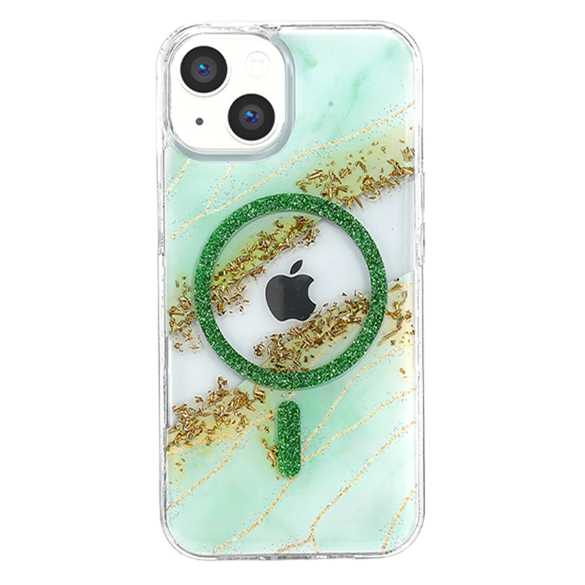 Evimdeyokyok Onegif Apple İphone 14 Lotus Simli Magsafe Kapak - Yeşil