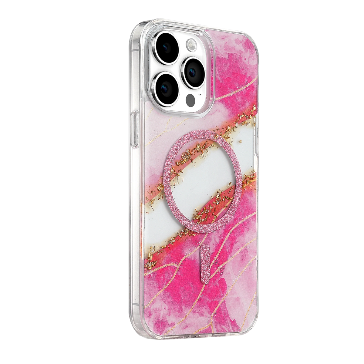 Evimdeyokyok Onegif Apple İphone 14 Pro Max Lotus Simli Magsafe Kapak - Pembe