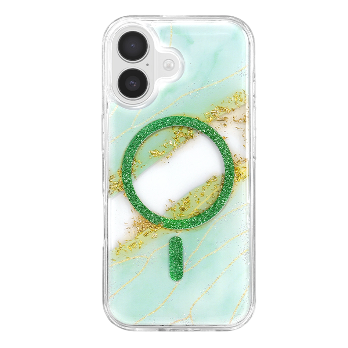 Evimdeyokyok Onegif Apple İphone 16 Lotus Simli Magsafe Kapak - Yeşil