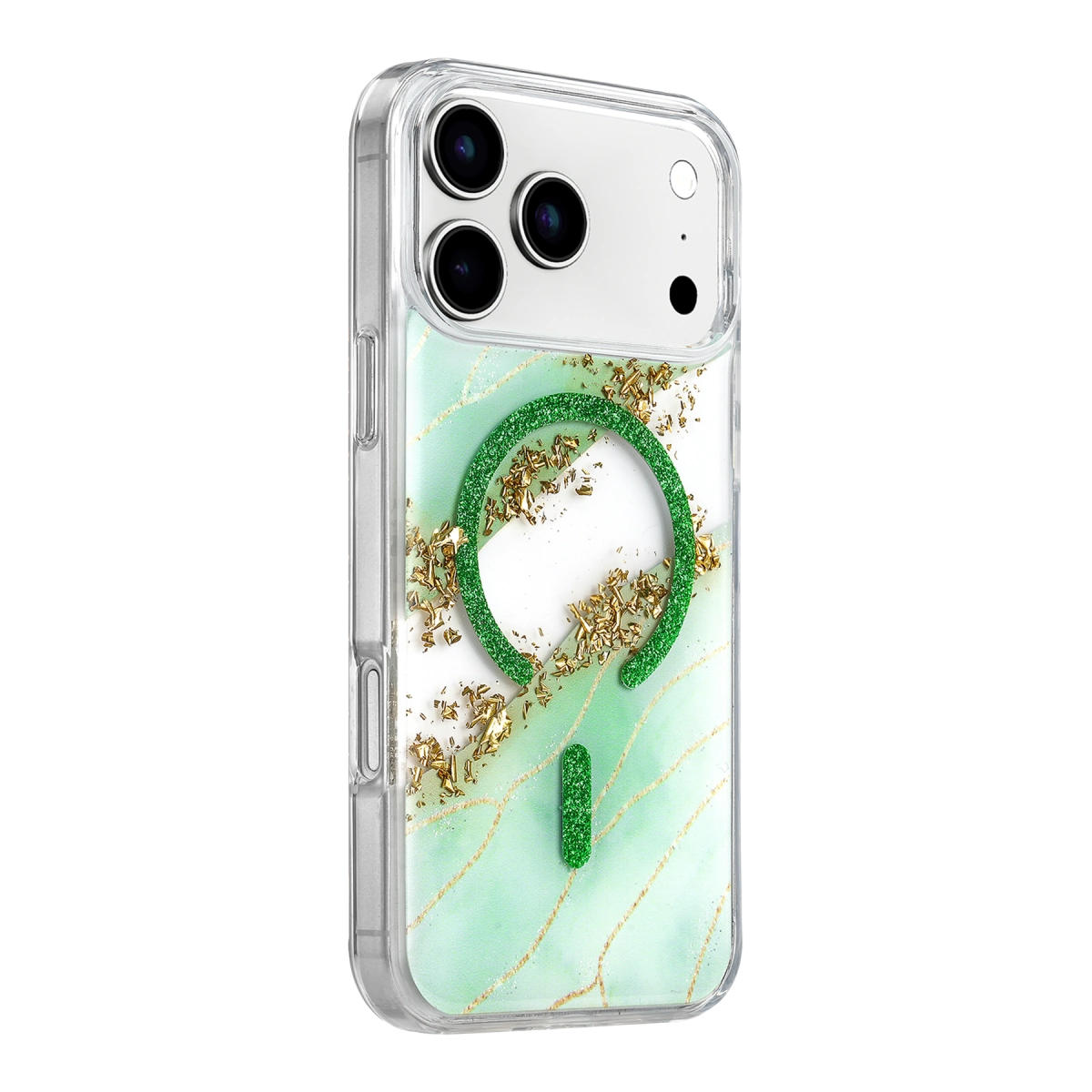 Evimdeyokyok Onegif Apple İphone 17 Pro/18 Pro Lotus Simli Magsafe Kapak - Yeşil