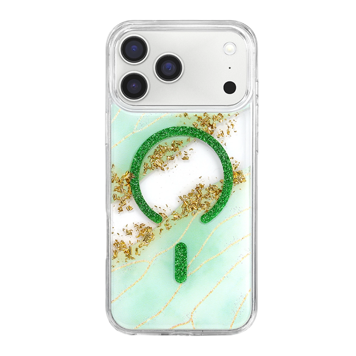 Evimdeyokyok Onegif Apple İphone 17 Pro/18 Pro Lotus Simli Magsafe Kapak - Yeşil