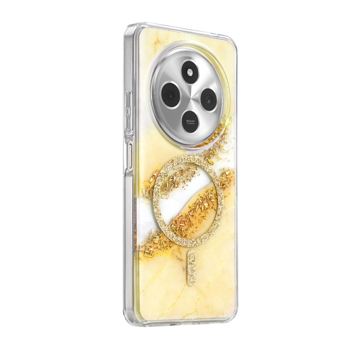 Evimdeyokyok Onegif Xiaomi Redmi 14C Lotus Simli Magsafe Kapak - Gümüş