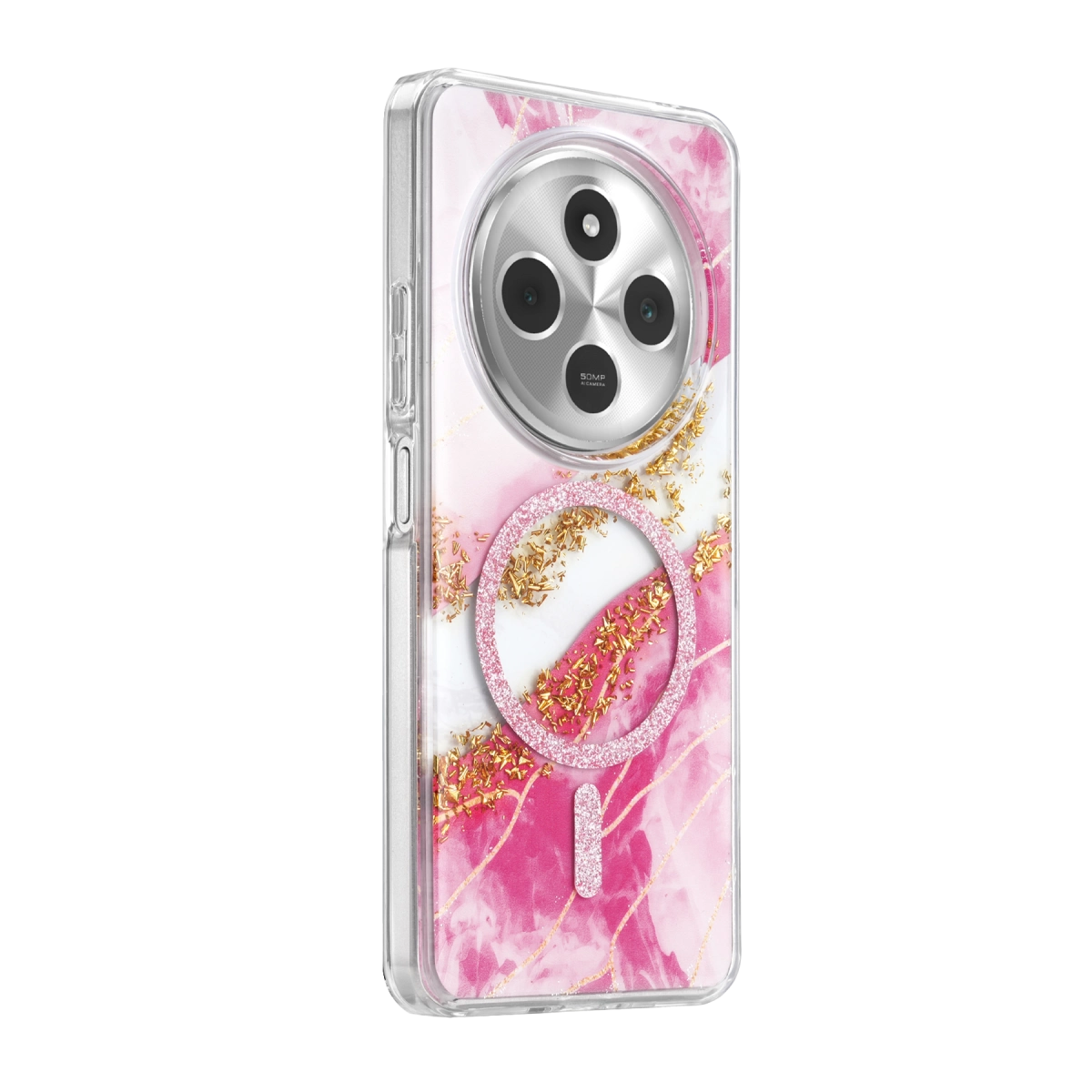 Evimdeyokyok Onegif Xiaomi Redmi 14C Lotus Simli Magsafe Kapak - Pembe