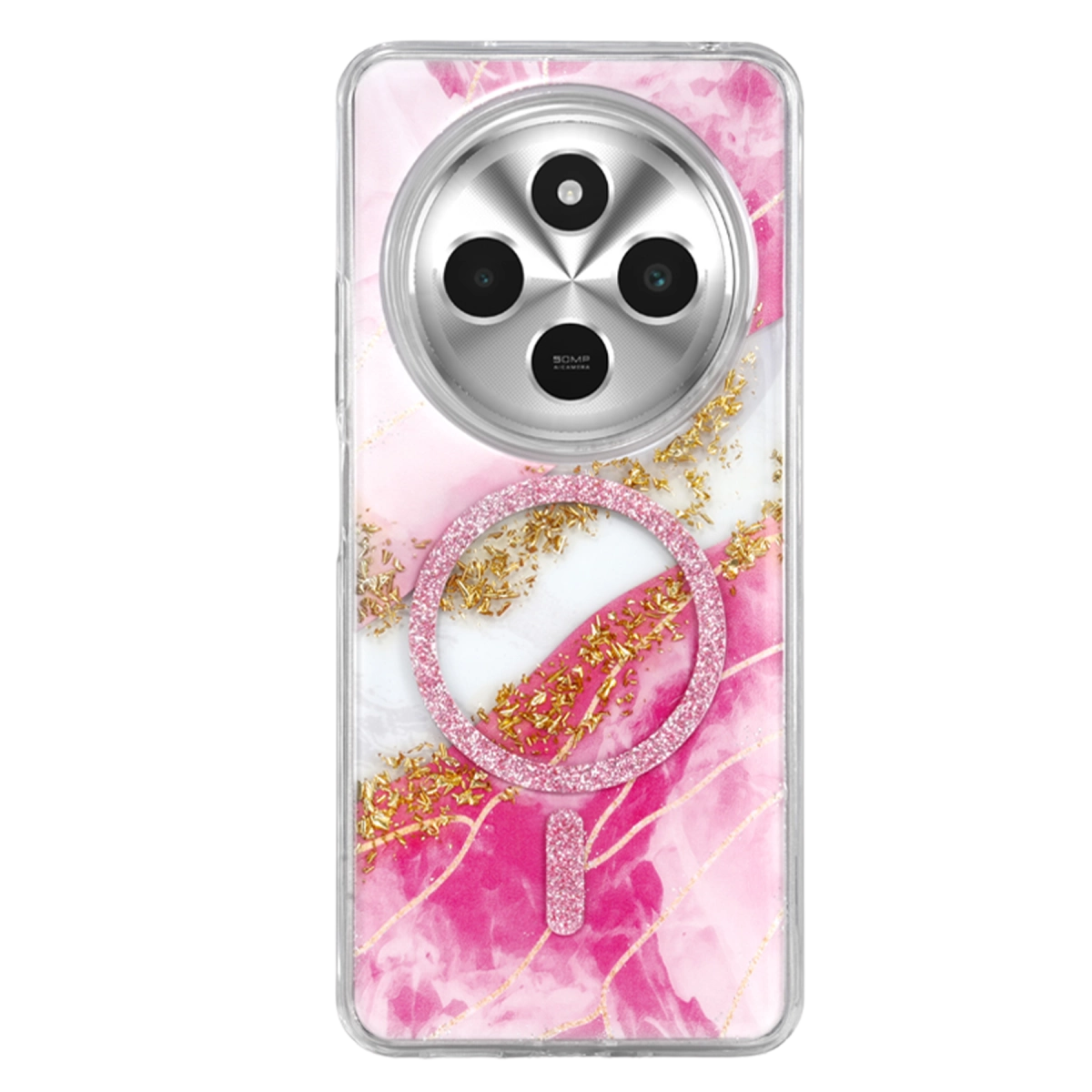 Evimdeyokyok Onegif Xiaomi Redmi 14C Lotus Simli Magsafe Kapak - Pembe
