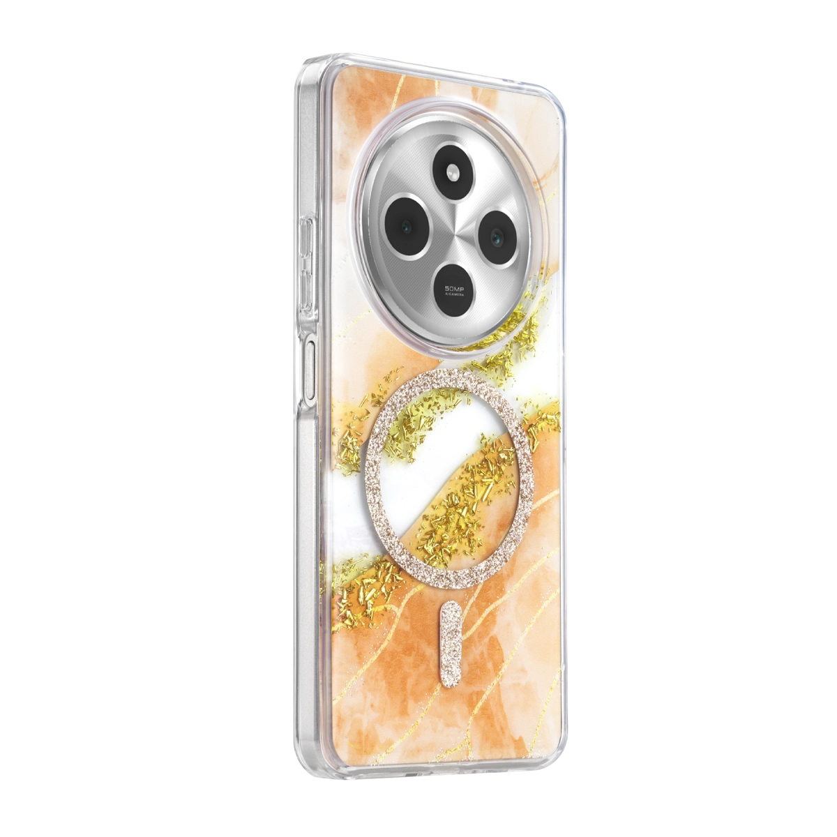 Evimdeyokyok Onegif Xiaomi Redmi 14C Lotus Simli Magsafe Kapak - Turuncu