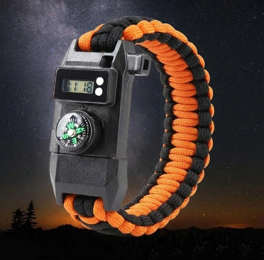 Evimdeyokyok Paracord Dijital Saat Düdük Hayatta Kalma Turuncu Kamp Bilekliği