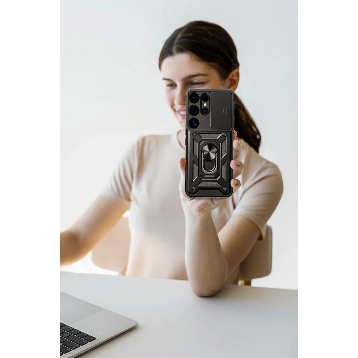Evimdeyokyok Samsung Galaxy S25 Ultra Kılıf Pars Lens Yüzüklü Silikon - Siyah