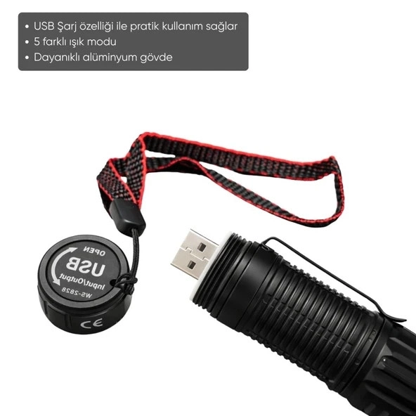 Evimdeyokyok Wison Ws-2828 1000 Lümen Mıknatıslı Usb Şarjlı El Feneri