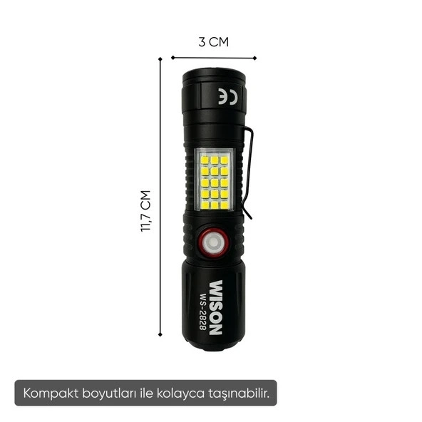Evimdeyokyok Wison Ws-2828 1000 Lümen Mıknatıslı Usb Şarjlı El Feneri
