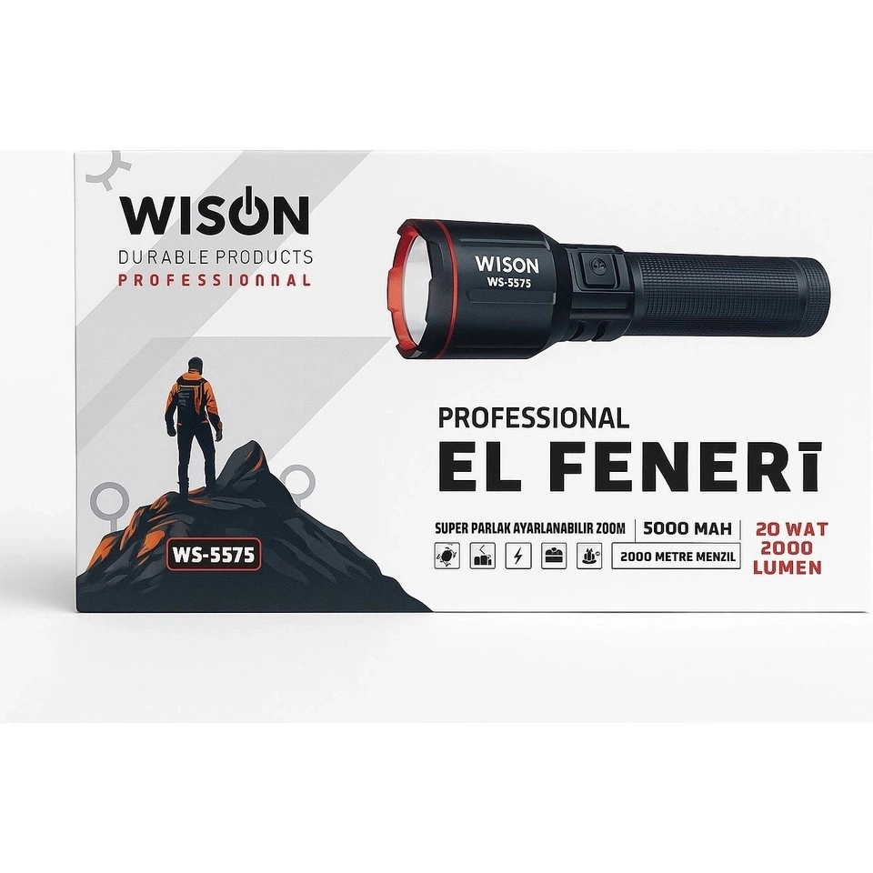 Evimdeyokyok Wison Ws-5575 Profesyonel El Feneri İle Karanlığa Meydan Okuyun 20W Güç, 2000 Lümen Parlaklık Ve 2 K
