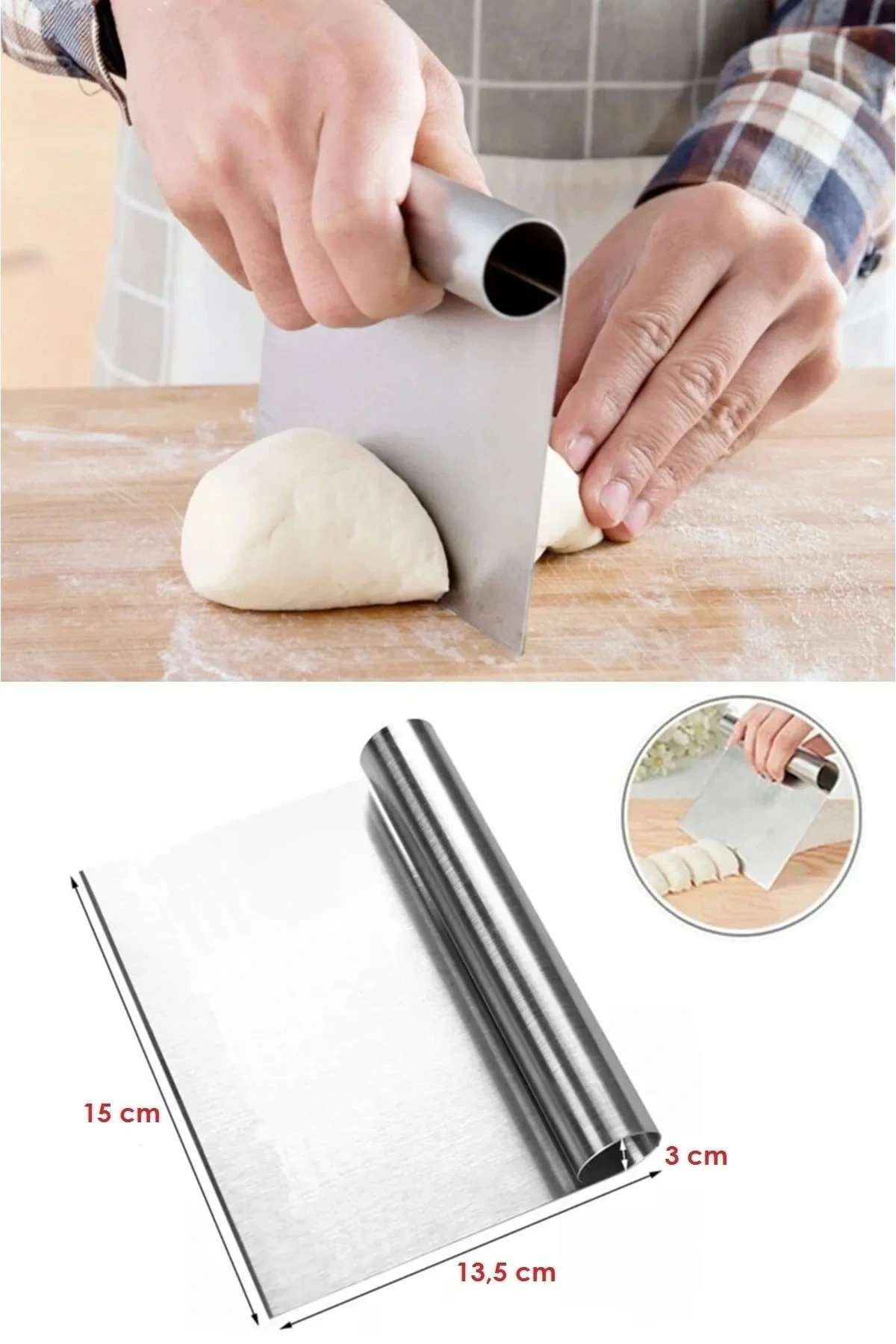 2Li Set Hamur Şekillendirici Eğik Pasta Spatulası +Metal Hamur Kesici Kazıyıcı Spatula