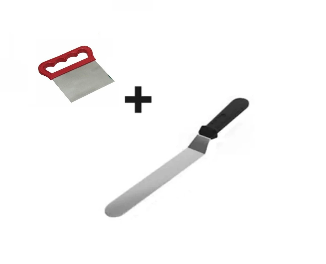 2Li Set Hamur Şekillendirici Eğik Pasta Spatulası Ve Metal Hamur Kesici Kazıyıcı Spatula