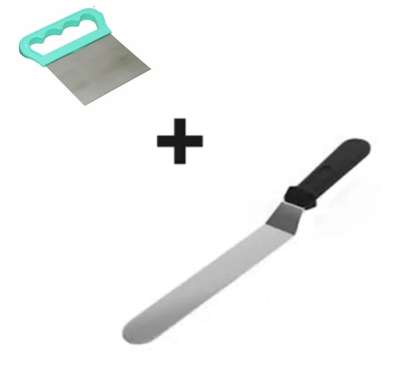 2Li Set Hamur Şekillendirici Eğik Pasta Spatulası Ve Metal Hamur Kesici Kazıyıcı Spatula
