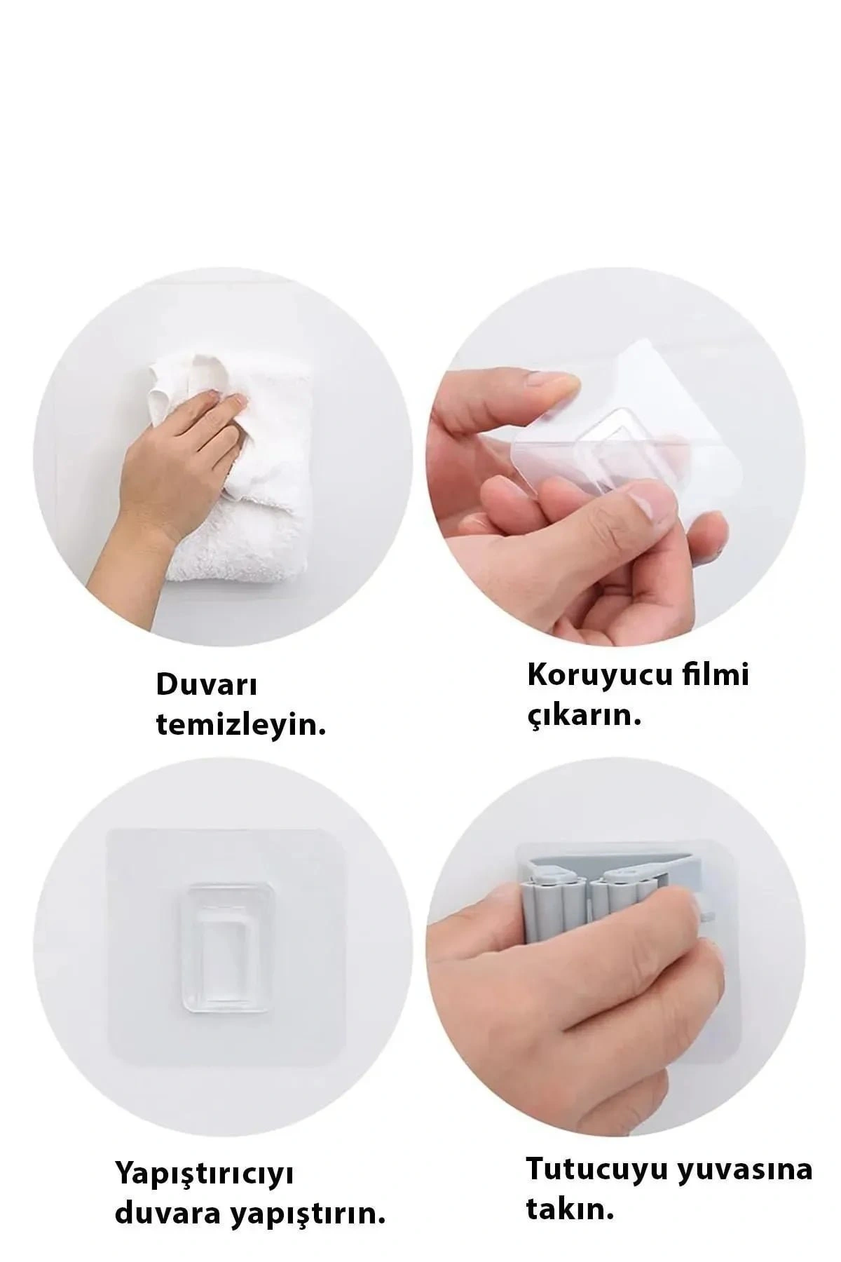 3 Lü Renkli Yapışkanlı Mop Fırça Çek Pas Sap Tutucu Organizer Mutfak Banyo Düzenleyici